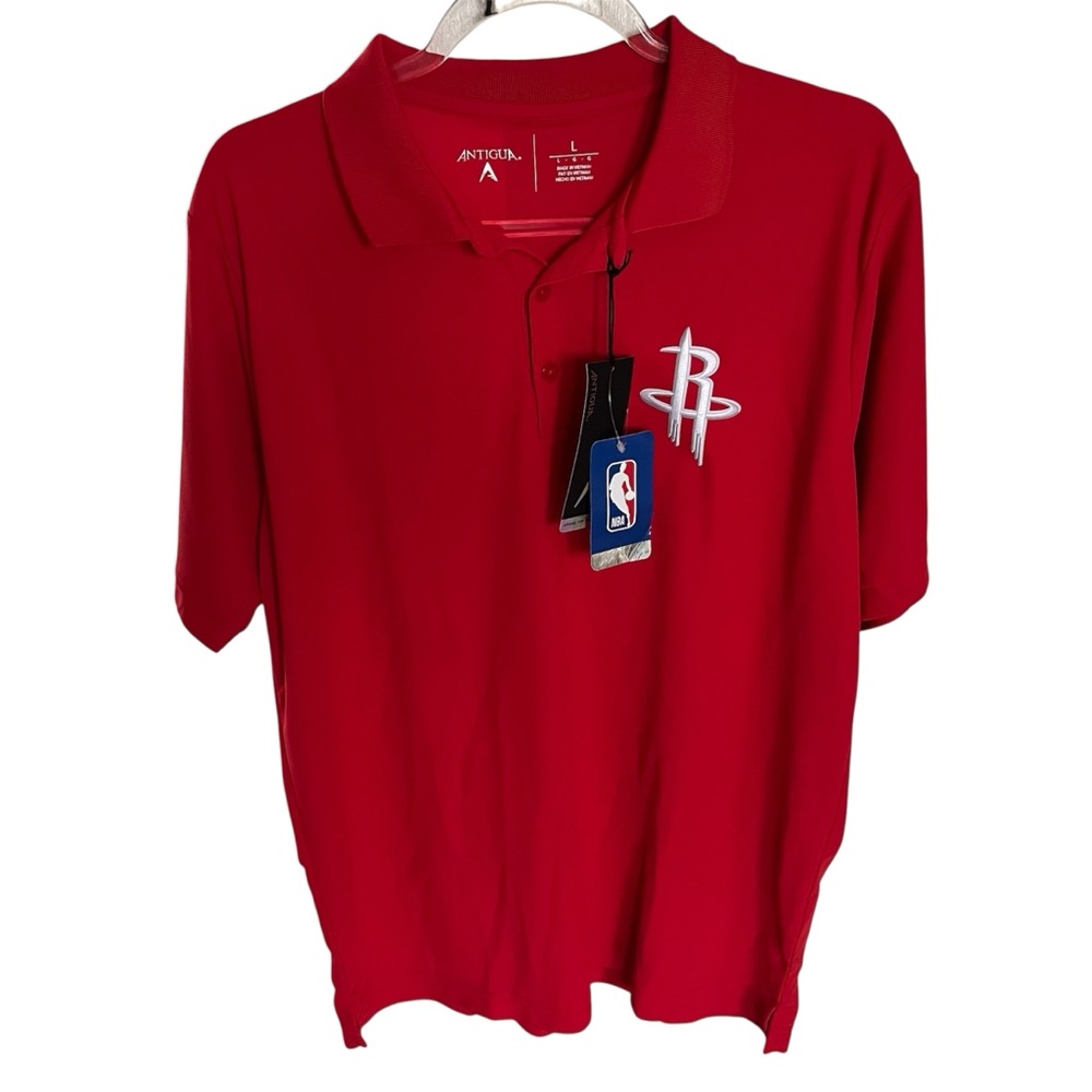 Houston Rockets men’s Antigua Red Polo Short Sleeve Shirt Size Lg